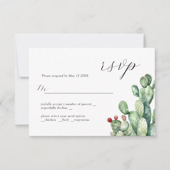Tarjeta RSVP de diseño de Boda Cactus (Anverso)