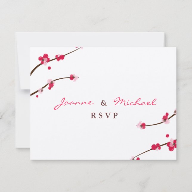 Tarjeta RSVP de doble felicidad con flores de cere (Anverso)