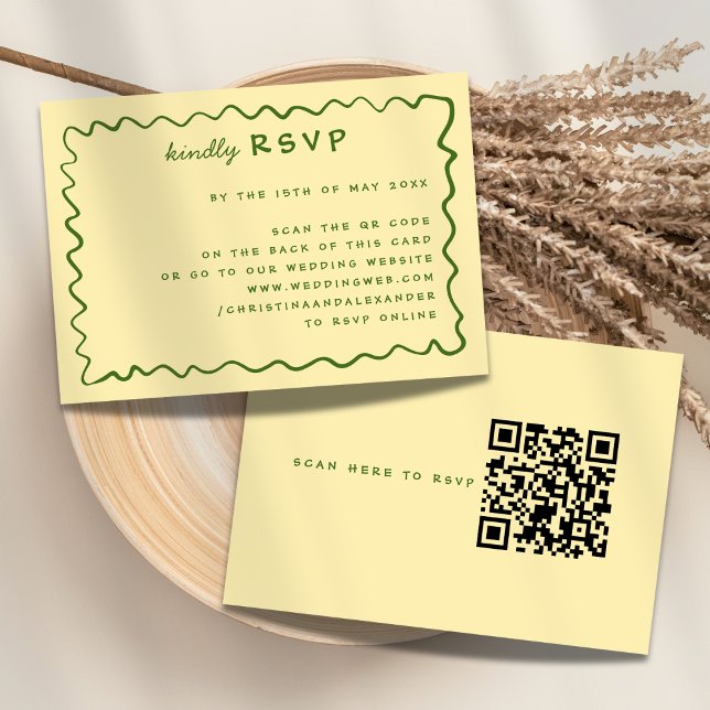 Tarjeta RSVP de Doodle de Boda Amarilla y Verde (Subido por el creador)