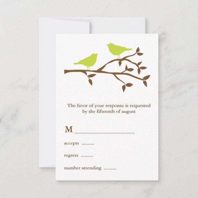 Tarjeta RSVP de dos Aves Verdes Boda (Anverso)