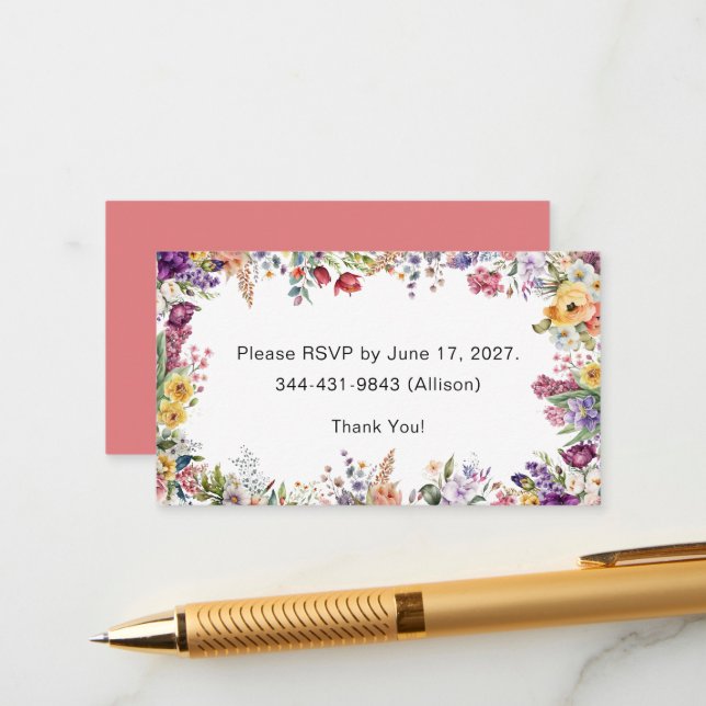Tarjeta RSVP de ducha de novia floral de primavera (Anverso/Reverso In Situ)