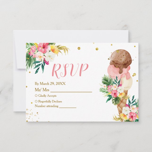 Tarjeta RSVP de ducha de novia Tropical Floral Ice (Anverso)