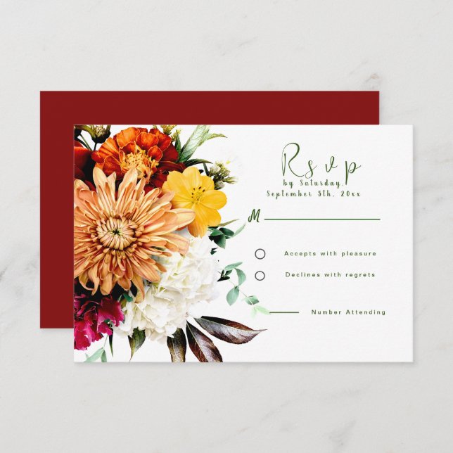Tarjeta RSVP de Eclectic Florals (Anverso / Reverso)