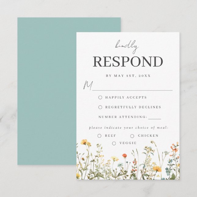 Tarjeta RSVP de Elección de Comida de Flor Silvest (Anverso / Reverso)