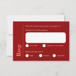 Tarjeta RSVP de elección de comida roja brillante