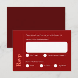 Tarjeta RSVP de elección de comida roja brillante
