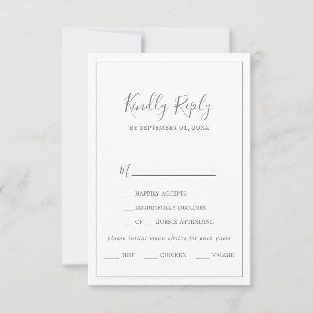 Tarjeta RSVP de elección de menú Boda Plateado min (Anverso)