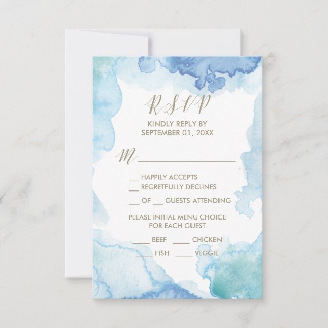 Tarjeta RSVP de elección de menú de color azul (Anverso)