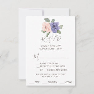 Tarjeta RSVP de elección de menú de flores moradas