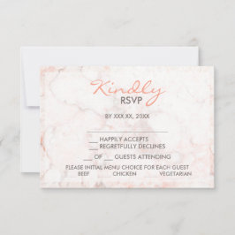 Tarjeta RSVP de elección de menú Marble rosa blanc