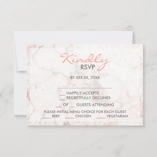 Tarjeta RSVP de elección de menú Marble rosa blanc (Anverso)