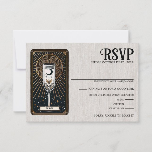 Tarjeta RSVP de Elecciones de Comida Tarot para bo (Anverso)