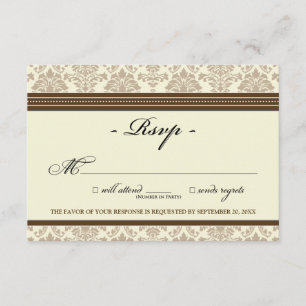 Tarjeta RSVP de elegante Damask (chocolate/crema)
