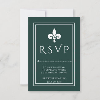 Tarjeta RSVP de Emerald Green Fleur de Lis Wedding