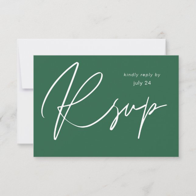Tarjeta RSVP de Emerald Green MOD Calligraphy w Me (Anverso)