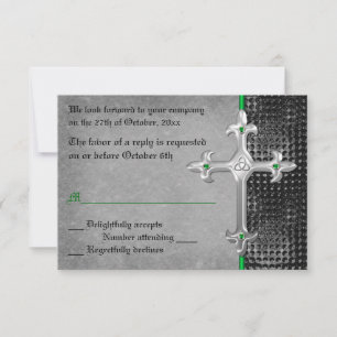 Tarjeta RSVP de Emerald Medieval Celtic Cross