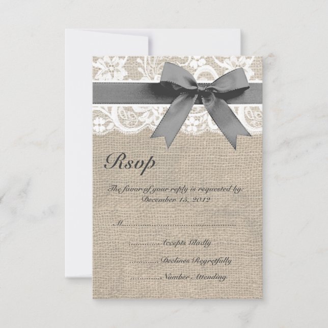 Tarjeta RSVP de encaje blanco y bodas de bodas de  (Anverso)