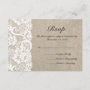 Tarjeta RSVP de encaje blanco y bodas de bodas de
