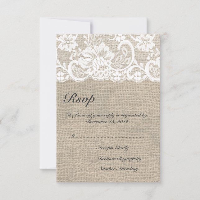 Tarjeta RSVP de encaje blanco y bodas de bodas de  (Anverso)