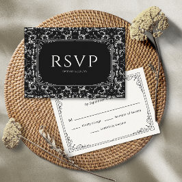 Tarjeta RSVP de encaje negro y blanco de imitación