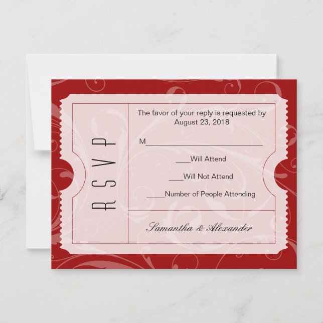 Tarjeta RSVP de entradas para Bodas rojos (Anverso)