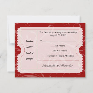 Tarjeta RSVP de entradas para Bodas rojos