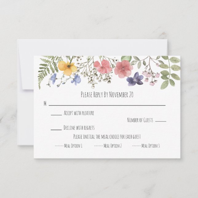 Tarjeta RSVP de envoltura de flores silvestres (Anverso)