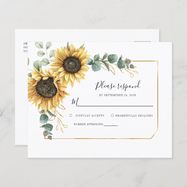 Tarjeta RSVP de envoltura de girasol floral Eucaly (Anverso / Reverso)