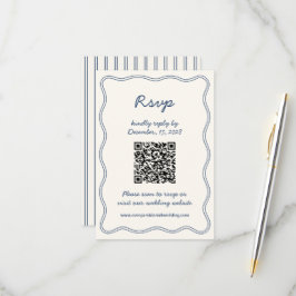 Tarjeta RSVP de escritura a mano azul retro