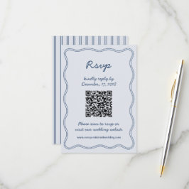 Tarjeta RSVP de escritura a mano azul retro