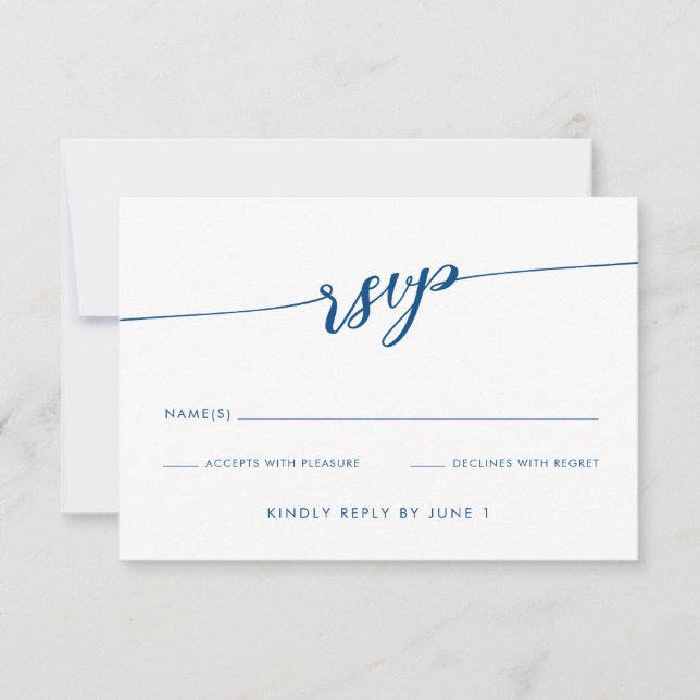 Tarjeta RSVP de escritura azul de la Marina modern (Anverso)