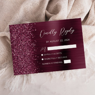 Tarjeta RSVP de escritura de Purpurina de Glam de