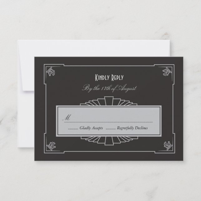 Tarjeta RSVP de estilo Art Deco (Plata) (Anverso)