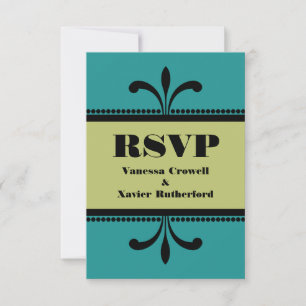 Tarjeta RSVP de estilo Art Déco verde azulado/Verd