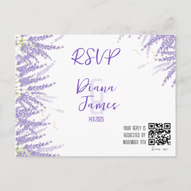 Tarjeta RSVP de estilo Lavender boda (Anverso)