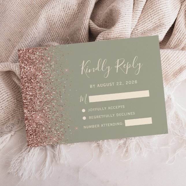Tarjeta RSVP de estilo moderno Rosa verde oro Purp (Subido por el creador)