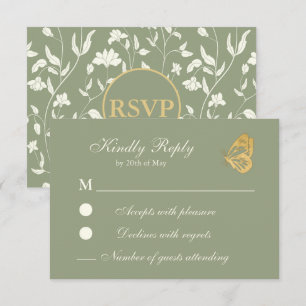 Tarjeta RSVP de estilo vintage Floral Sage y crema