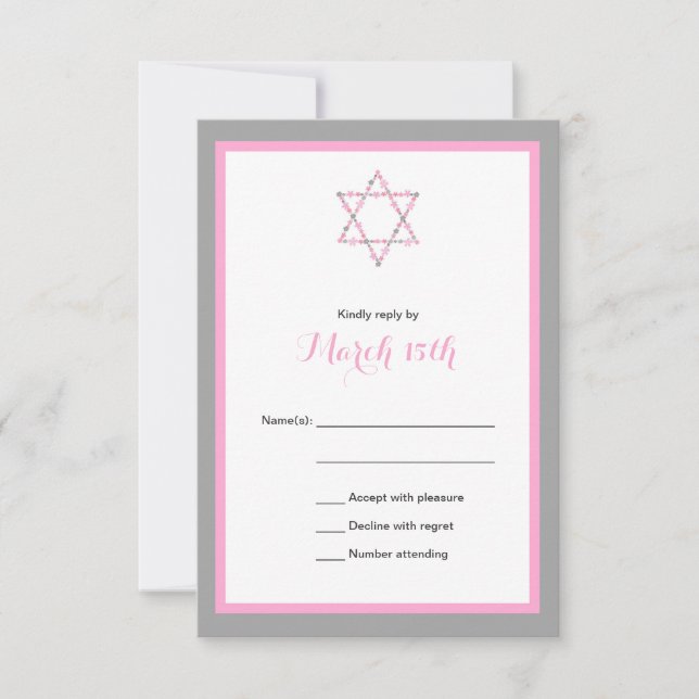 TARJETA RSVP de Estrella Floral Rosa Bat Mitzvah (Anverso)