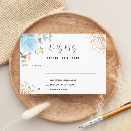 Tarjeta RSVP de eucalipto floral azul baptismo