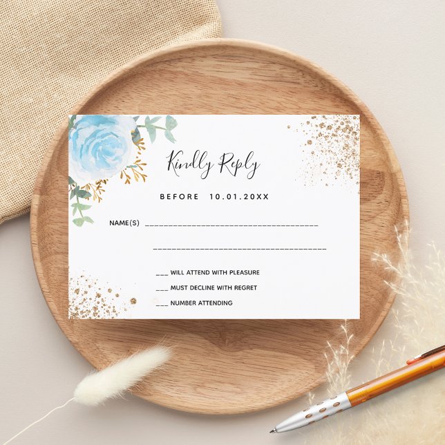 Tarjeta RSVP de eucalipto floral azul baptismo (Subido por el creador)