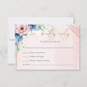 Tarjeta rsvp de eucalipto rosa y azul floral