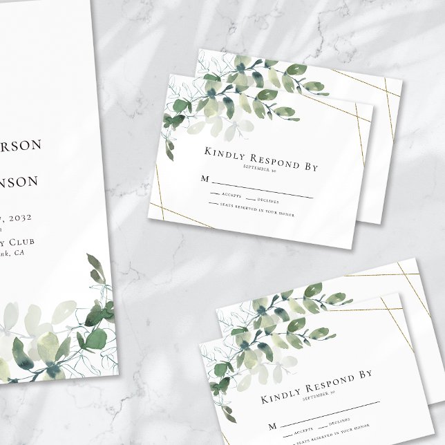 Tarjeta RSVP de Eucalyptus Gold Wedding (Subido por el creador)