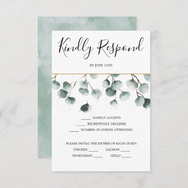 Tarjeta RSVP de Eucalyptus Greenery Wedding (Anverso / Reverso)