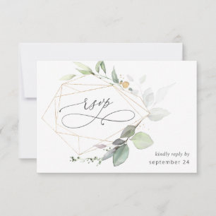Tarjeta RSVP de Eucalyptus Light Glow Gold con Com