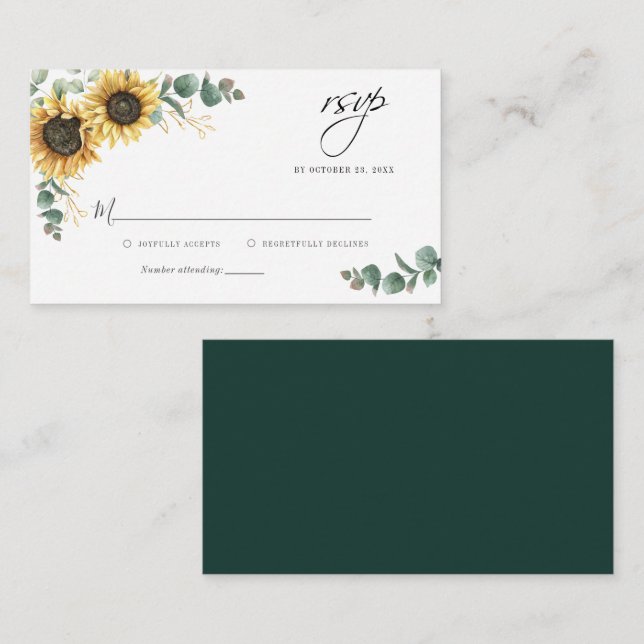 Tarjeta RSVP de Eucalyptus Sunflower Boda (Anverso / Reverso)
