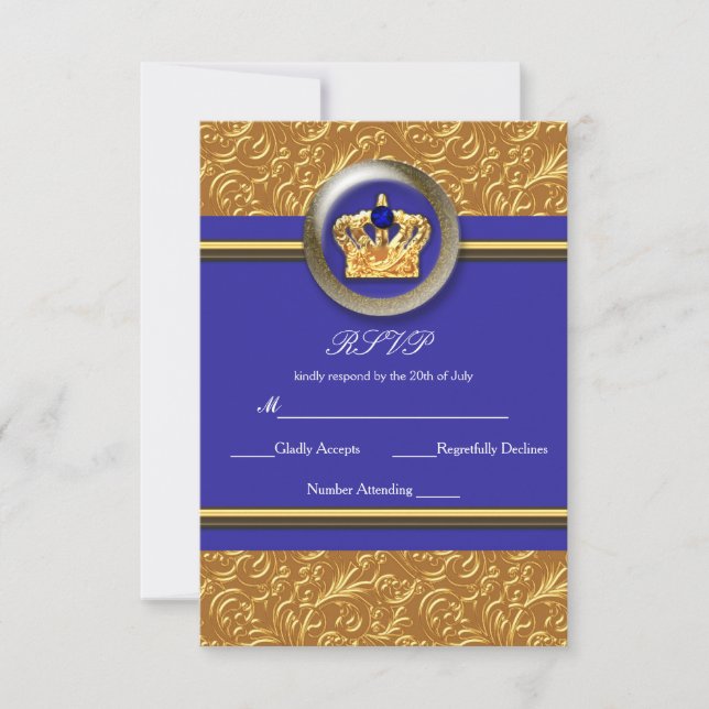 Tarjeta RSVP de evento elegante de la corona azul  (Anverso)