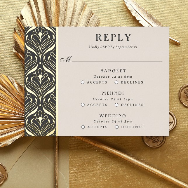 Tarjeta RSVP de eventos múltiples de Boda floral d (multi event RSVP card, indian wedding invitation response card, hindu wedding reply card enclosure)