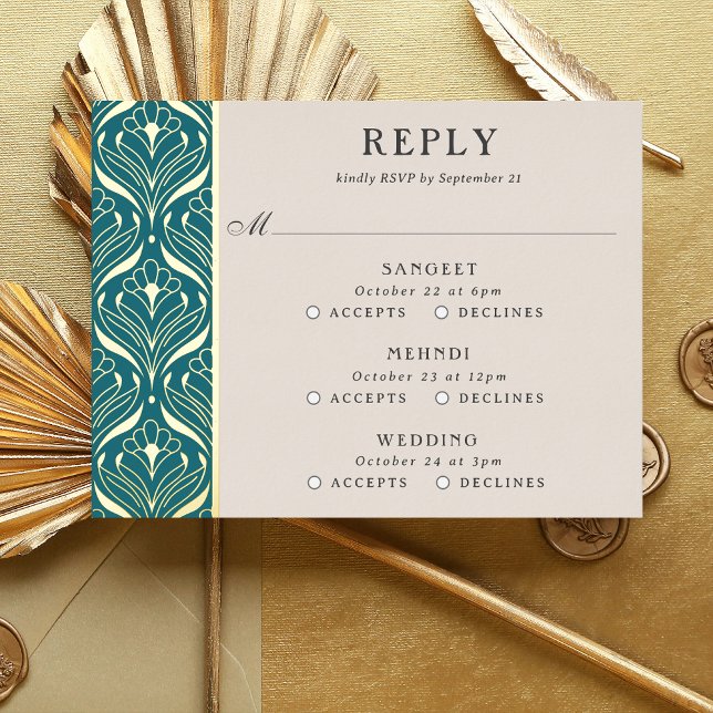 Tarjeta RSVP de eventos múltiples de Boda floral d (multi event RSVP card, indian wedding invitation response card, hindu wedding reply card enclosure)