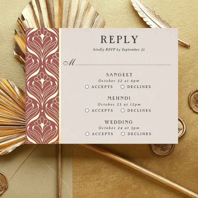 Tarjeta RSVP de eventos múltiples de Boda floral d (multi event RSVP card, indian wedding invitation response card, hindu wedding reply card enclosure)