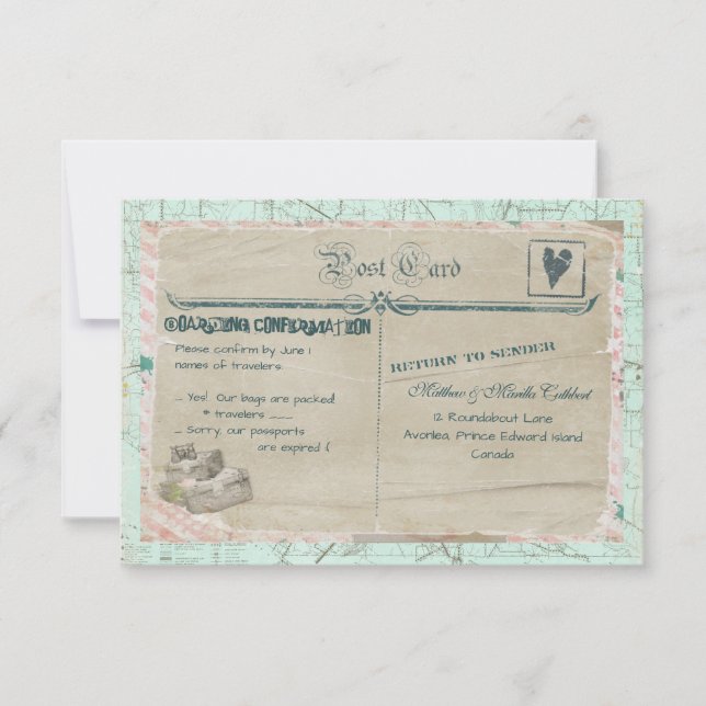 Tarjeta RSVP de Fiesta de viajes para maletas (Anverso)